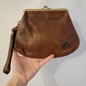 Patricia Nash Savena Kiss Lock Wristlet Clutch Wallet Brown Leather Boho Worn In